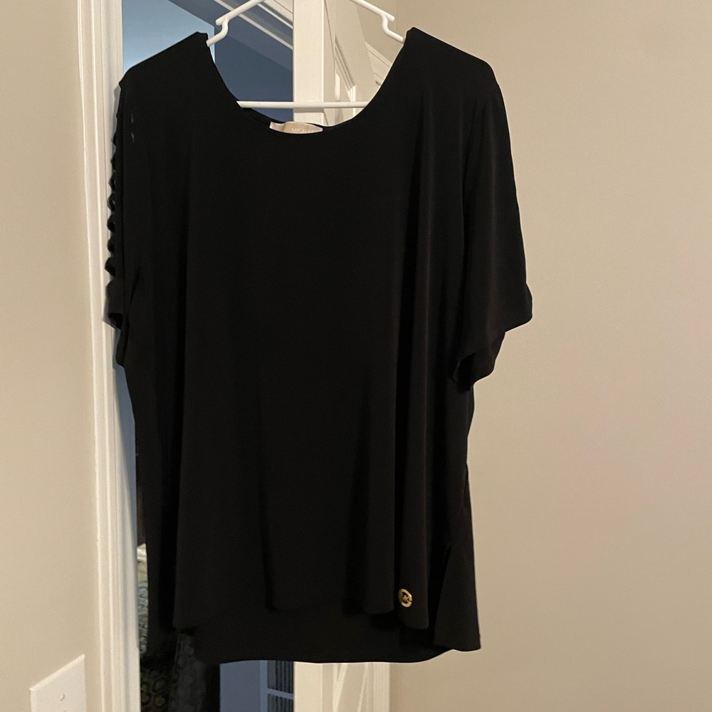 Michael Kors Asymmetrical Black Short Sleeve Blouse